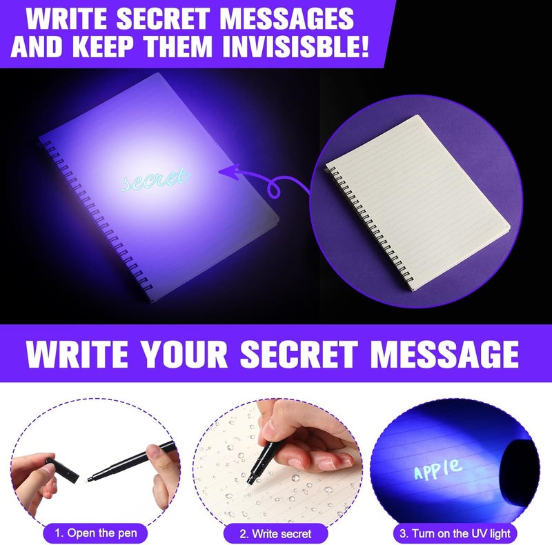 Tegeme مجموعة أقلام حبر غير مرئي 4 أقلام ماركر غير مرئية 2 مصابيح فلاش ضوء أسود مع علامات ضوء UV أقلام حبر تختفي للملاحظات السرية هدايا عطلات مفضلة (21 LED) - Image 4